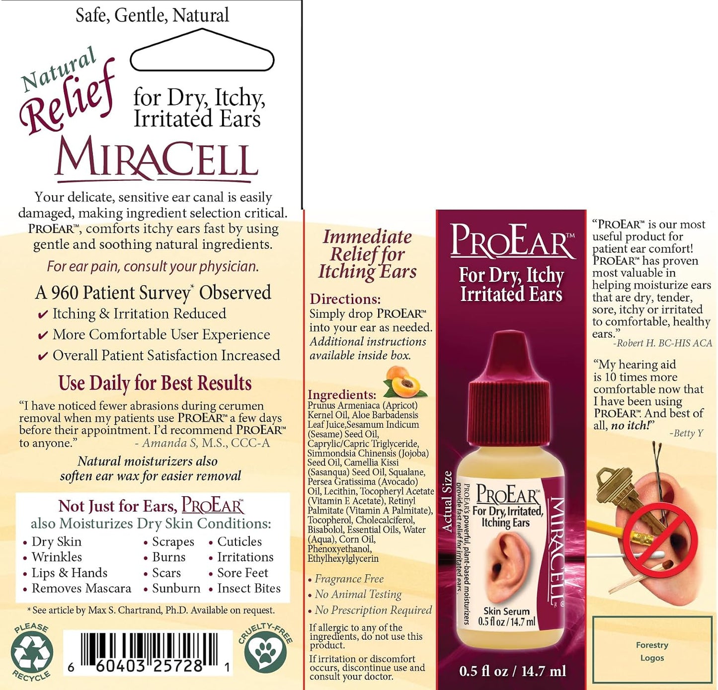 Miracell ProEar - Sooths Dry, Itchy Ears, Ear Wax Softener - .05oz Bottle